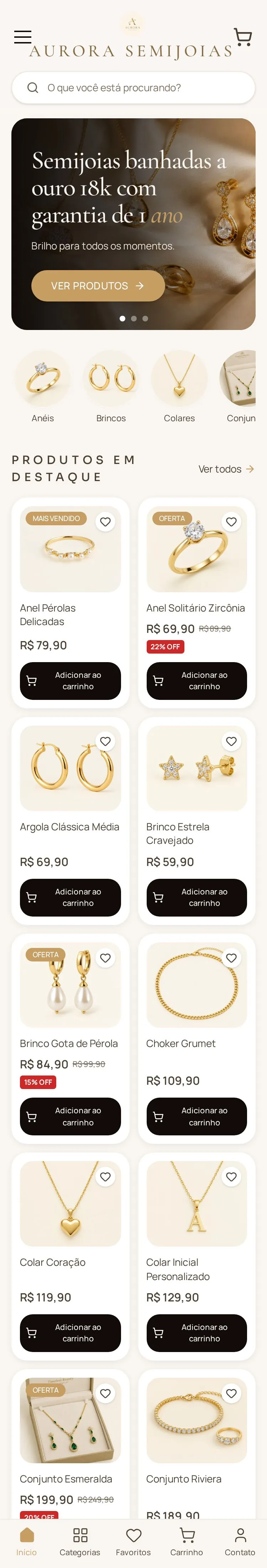 Loja de semijoias criada na NEVIFY vista no celular